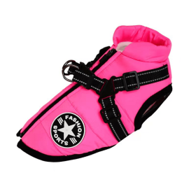 Pet Warm Dog Cotton-padded Clothes Fleece-lined Thickened Reflective Gallus (Option: Rose Red-5XL)
